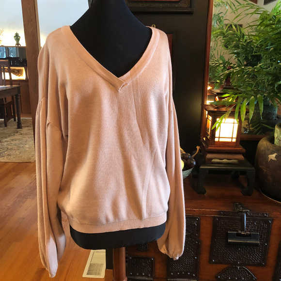 Poof New York Balloon Sleeve V-Neck Sweater - Picture 1 of 6